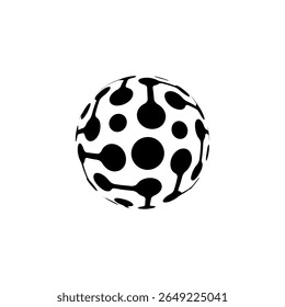 A black 3D globe icon featuring a seamless circuit-link pattern, resembling digital pathways or blockchain connections. This abstract, futuristic design symbolizes global connectivity, smart technolog