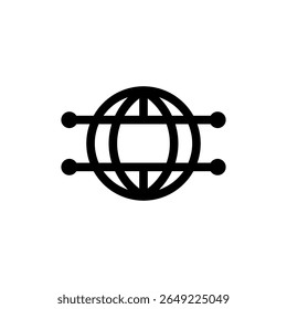 Un ícono de globo 3D negro con un patrón de Enlace de circuitos sin fisuras, que se asemeja a rutas digitales o conexiones blockchain. Este diseño abstracto y futurista simboliza la conectividad global, la tecnología inteligente