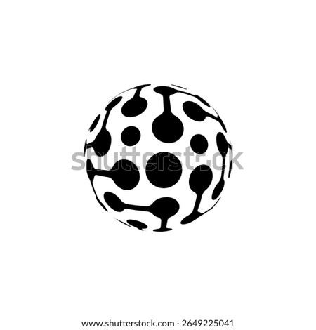 A black 3D globe icon featuring a seamless circuit-link pattern, resembling digital pathways or blockchain connections. This abstract, futuristic design symbolizes global connectivity, smart technolog