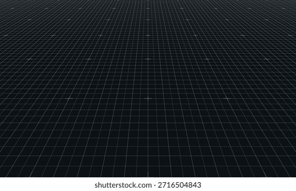 Black 3D grid background with vanishing point and white cross centered in view