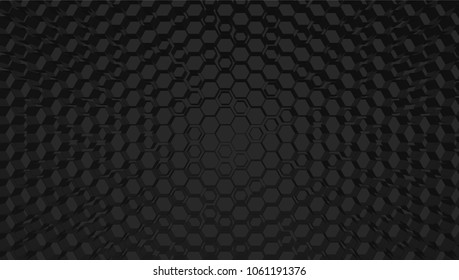 Black 3D hexagon grid tech background, vector illustration