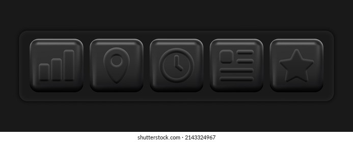 Black 3d Icons. Basic App Set. Vector illustration
