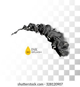 Black 3D ink or oil splash isolated on white, vector background