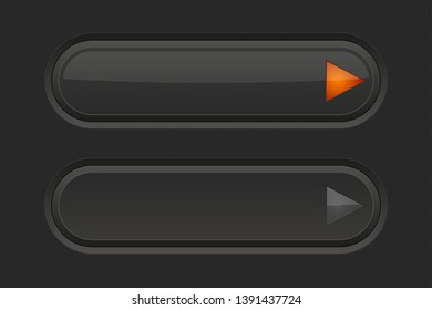Black 3d interface buttons with orange design element. Vector illustration