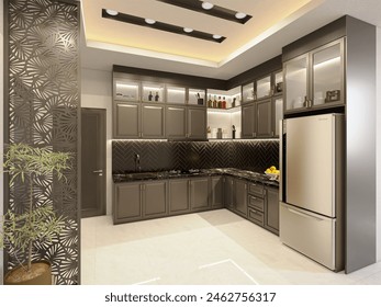 black 3d kitchen set design