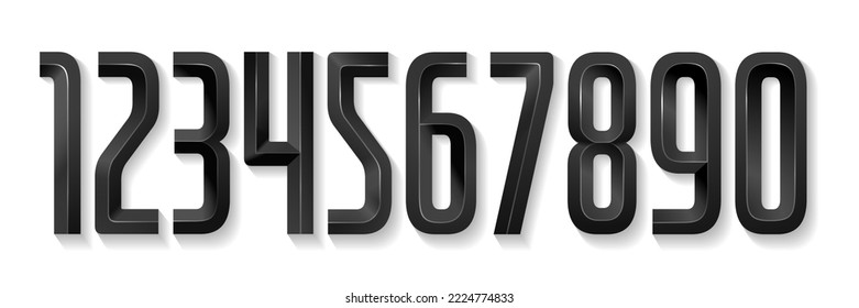 Black 3d metal digits isolated on transparent background. Door number for apartment, room or house from forged iron for wall signs.