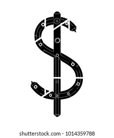 black 3d model of dollar on white background
