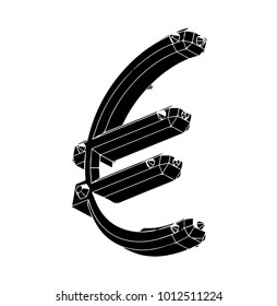 black 3d model euro on white background