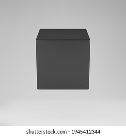 cubo de modelado negro 3d con perspectiva aislada en fondo gris. Representar una caja 3d giratoria en perspectiva con luz y sombra. 3.ª ilustración vectorial de forma geométrica básica