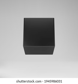 Black 3d modeling cube with perspective isolated on grey background. Render a rotating 3d box in perspective with lighting and shadow. 3d basic geometric shape vector illustration