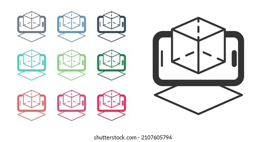 Black 3d modeling icon isolated on white background. Augmented reality or virtual reality. Set icons colorful. Vector