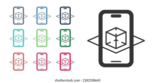 Black 3d modeling icon isolated on white background. Augmented reality or virtual reality. Set icons colorful. Vector