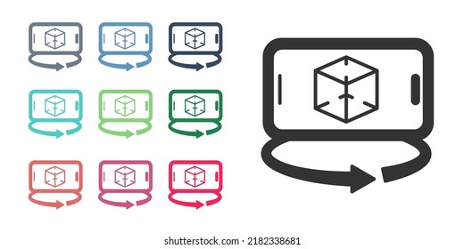 Black 3d modeling icon isolated on white background. Augmented reality or virtual reality. Set icons colorful. Vector
