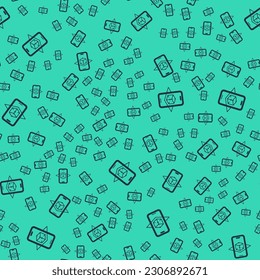 Black 3d modeling icon isolated seamless pattern on green background. Augmented reality or virtual reality.  Vector