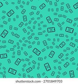 Black 3d modeling icon isolated seamless pattern on green background. Augmented reality or virtual reality.  Vector
