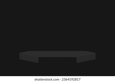 Black 3d podium geometric pedestal platform for male brutal product presentation vector illustration. Realistic trendy dark fashion advertising stand empty showroom for commercial shopping sale promo