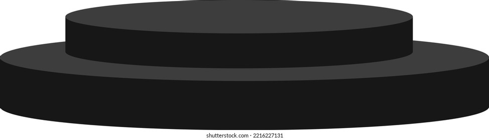 Black 3d podium mockup on white background. Black glossy realistic slim cylinder circle podium stage. Realistic winner podium. flat style.