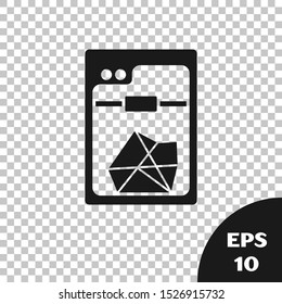 Black 3D printer icon isolated on transparent background.  Vector Illustration