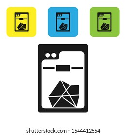 Black 3D printer icon isolated on white background. Set of colorful square icon buttons. Vector Illustration