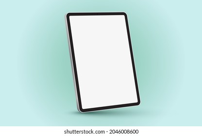 Black 3D realistic tablet PC mockup frame with angle blank screen.