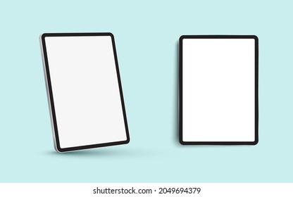 Black 3D realistic tablet PC mockup frame with different angles blank screen.