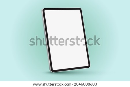 Black 3D realistic tablet PC mockup frame with angle blank screen.