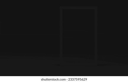 Black 3d rectangle frame at dark studio background space for product presentation vector illustration. Realistic rectangular border abstract geometric wall backdrop male brutal commercial advertising