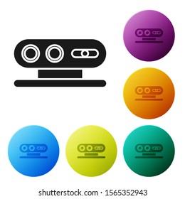Black 3d scanning system icon isolated on white background. Set icons colorful circle buttons. Vector Illustration