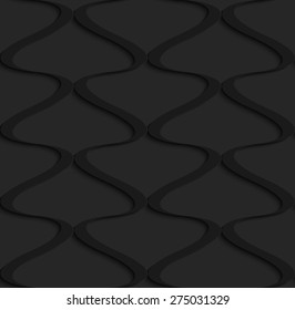 Black 3D seamless background. Dark pattern with realistic shadow.Black 3d wavy vertical grid.