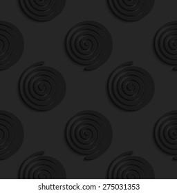 Black 3D seamless background. Dark pattern with realistic shadow.Black 3d spirals.