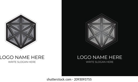 Black 3d shape logo for new cryptocurrency, Triangle logo for blockchain company in black and white background. 