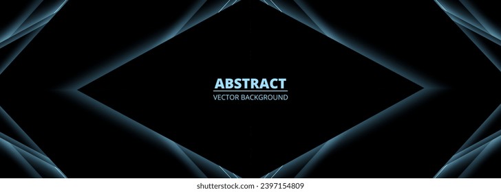 Black 3D technology modern abstract background with neon frames. Wide vector illustration banner