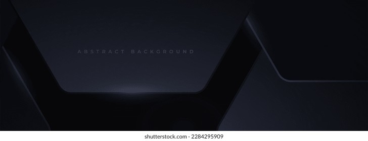 Black 3D vector hexagonal technology wide abstract background. Abstract modern technology futuristic background with black 3D honeycomb shapes. Vector illustration