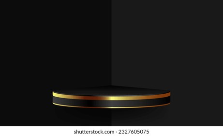 black 3d vector podium in corner room. product display presentation. stage showcase