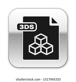 Black 3DS file document. Download 3ds button icon isolated on white background. 3DS file symbol. Silver square button. Vector Illustration