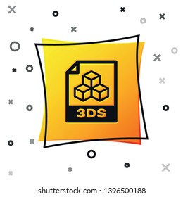 Black 3DS file document icon. Download 3ds button icon isolated on white background. 3DS file symbol. Yellow square button. Vector Illustration