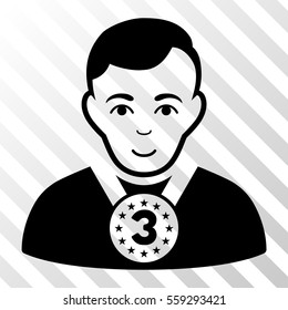 Black 3rd Prizer Sportsman interface toolbar pictogram. Vector pictogram style is a flat symbol on diagonal hatch transparent background.