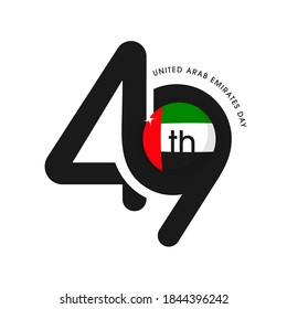 Black 49th Number With National Flag Label Or Sticker On White Background For United Arab Emirates Day.