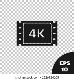 Black 4k movie, tape, frame icon isolated on transparent background.  Vector Illustration