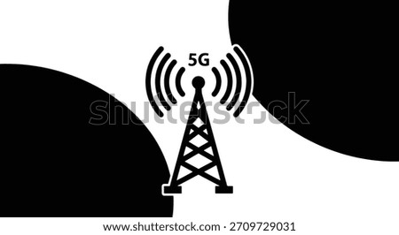 Black 5 G Cell Tower Icon with Signal Waves on White Background communication network 1