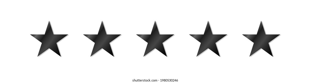 Black 5 Stars With Gradient And Flat Shadow. Rate Us Concept - 5 Star Rating On White Background. Customer Product Satisfaction Review Flat Icon For Apps And Websites. 