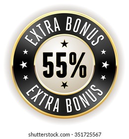 Black 55 percent extra bonus button with gold border