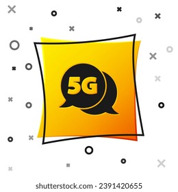 Black 5G new wireless internet wifi connection icon isolated on white background. Global network high speed connection data rate technology. Yellow square button. Vector