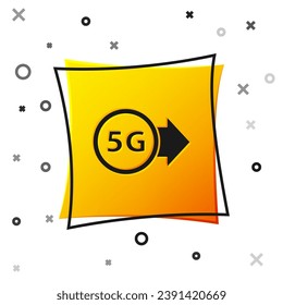 Negro 5G nuevo icono de conexión inalámbrica a internet inalámbrico aislado en fondo blanco. Tecnología de velocidad de datos de conexión de alta velocidad de red global. Botón cuadrado amarillo. Vector