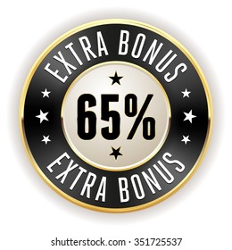 Black 65 percent extra bonus button with gold border