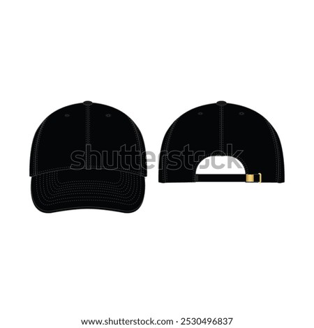 Black 6-Panel Baseball Cap Mockup: Front  Back Views for Stylish Headwear Design Illustrations on a Clean White Background