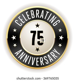 Black 75th anniversary badge with gold border on white background