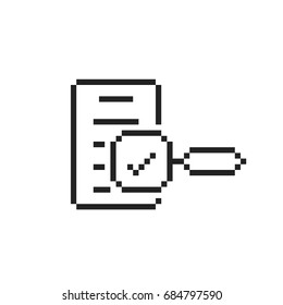 black 8 bit assessment logo in pixel art. concept of business survey for data control or forecasting and monitoring. flat style trend modern logotype graphic design isolated on white background