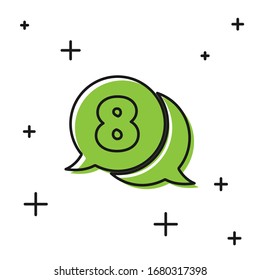 Black 8 March in speech bubble icon isolated on white background. International Happy Women Day.  Vector Illustration