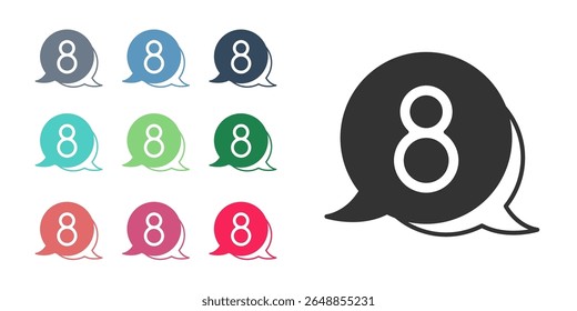 Black 8 March in speech bubble icon isolated on white background. International Happy Women Day. Set icons colorful. Vector